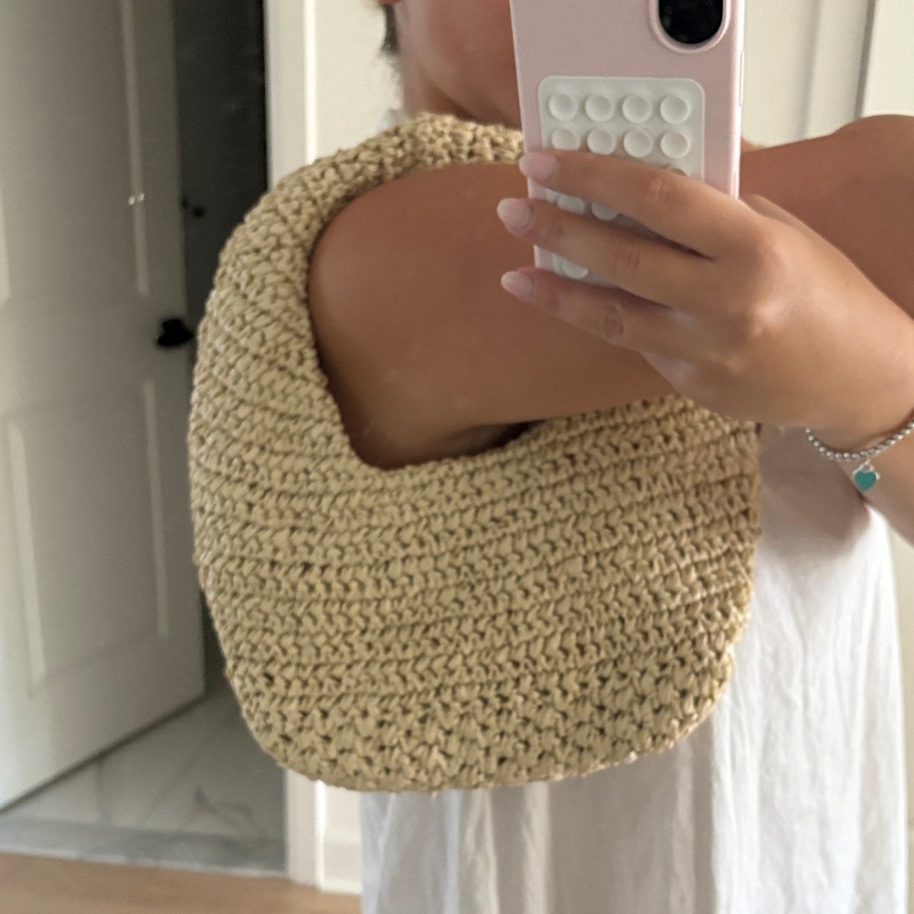 Handcrafted Beige Crochet Shoulder Bag
